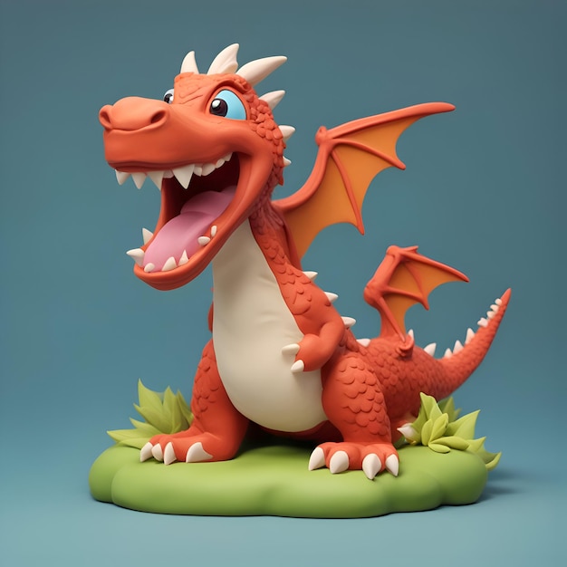 Funny red dragon isolated on blue background 3d illustration