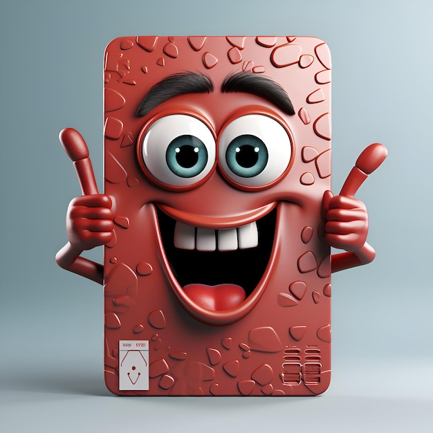 Free photo funny red tablet with thumbs up on grey background 3d illustration