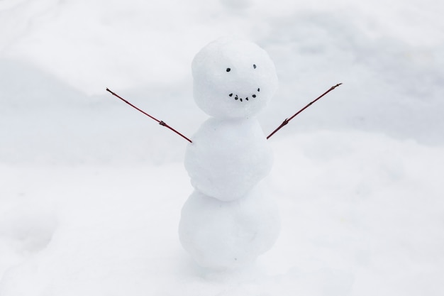 Funny snowman on snow bank 