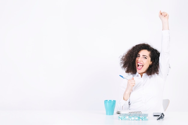 Funny woman celebrating victory