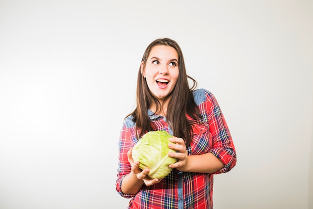 Funny woman with cabbage