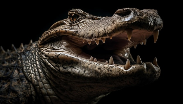 Furious crocodile open mouth shows animal aggression generative AI
