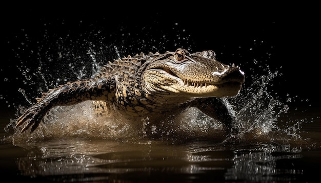 Free photo furious crocodile splashing in water with aggression generative ai