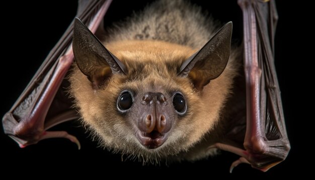 Furry bat stares scared in dark night generated by AI