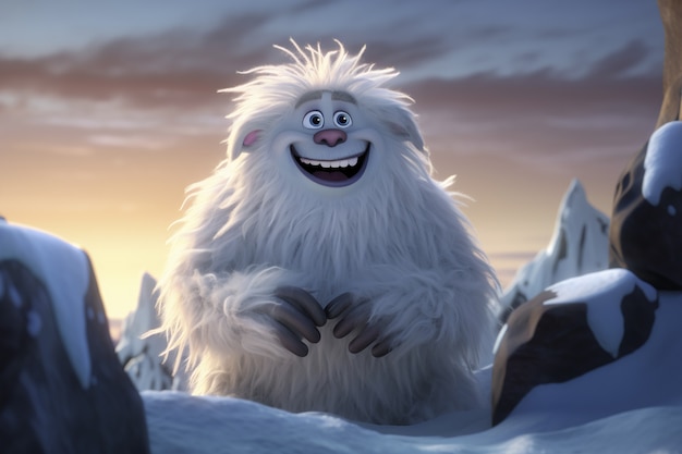 Free photo furry yeti character creature in winter landscape