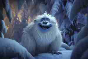 Free photo furry yeti character creature in winter landscape