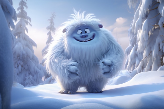 Free photo furry yeti character creature in winter landscape