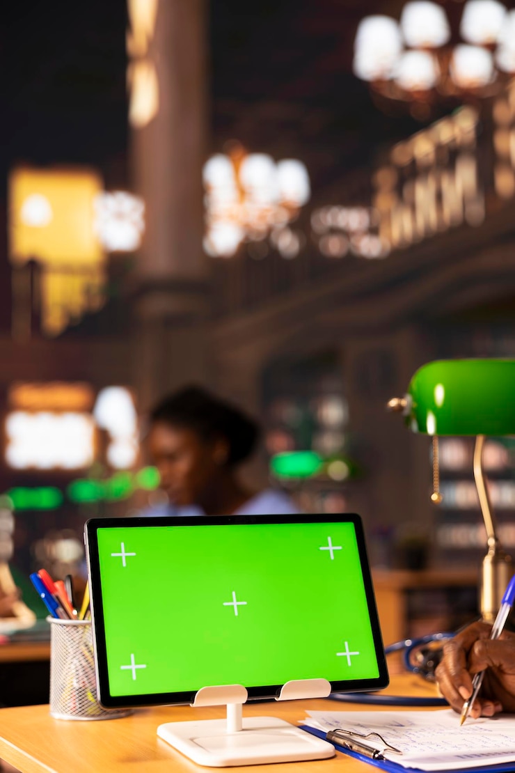 Free Photo future healthcare professional studies medical methods next to chroma key screen