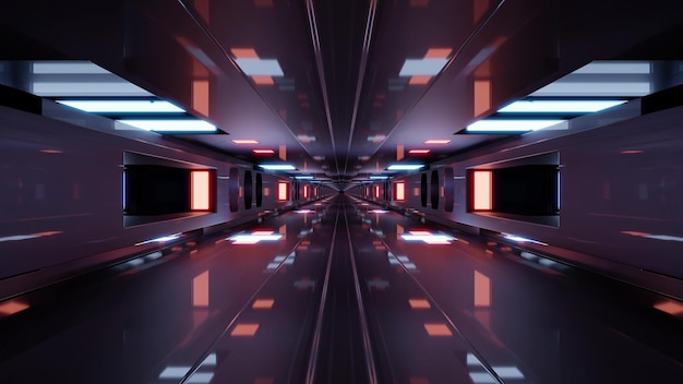 Futuristic 3d illustration with glowing lights in 4k uhd corridor