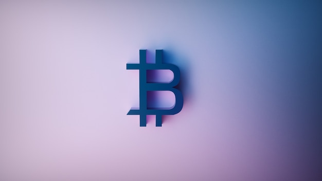 Futuristic 3d rendering of bitcoin sign on a purple background
