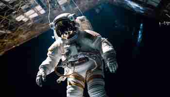 Free photo the futuristic astronaut in his space suit stood determinedly armed generated by ai