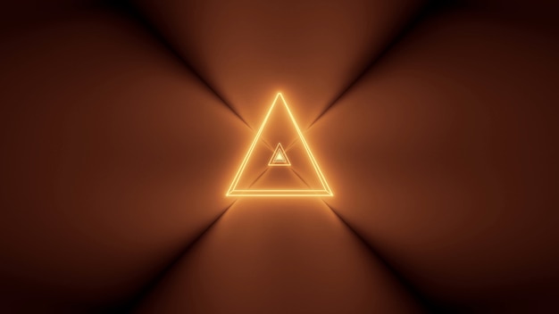 輝く抽象的なネオンライトと中央に三角形の形をした未来的な背景