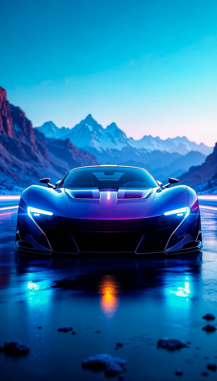 Free Photo futuristic blue sports car