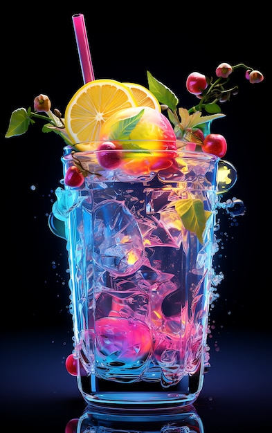 Futuristic brightly colored glass with soda cocktail