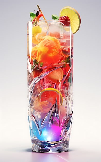 Futuristic brightly colored glass with soda cocktail