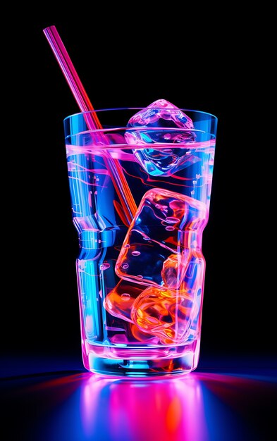 Futuristic brightly colored glass with soda cocktail