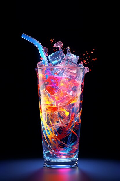 Futuristic brightly colored glass with soda cocktail