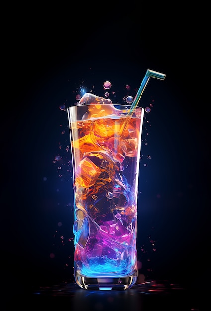 Foto gratuita vetro futuristico a colori vivaci con cocktail di soda