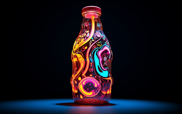 Futuristic brightly colored soda bottle