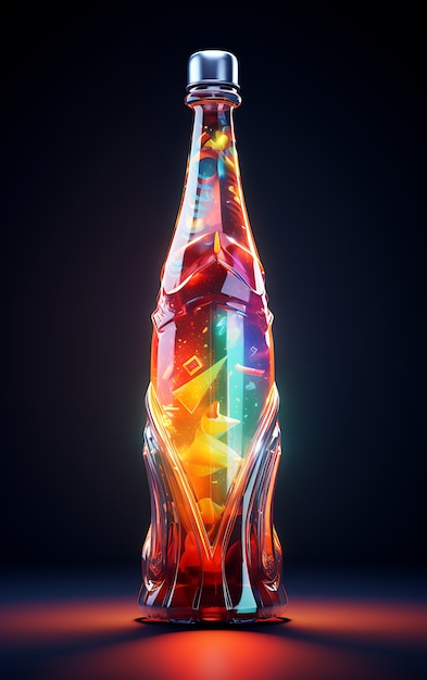 Free photo futuristic brightly colored soda bottle