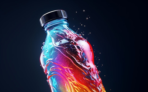 Futuristic brightly colored soda bottle