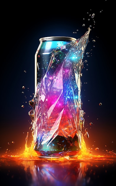 Free photo futuristic brightly colored soda can