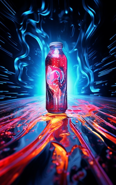 Free photo futuristic brightly colored soda can