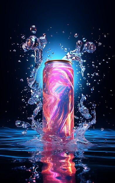 Futuristic brightly colored soda can