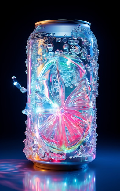 Free photo futuristic brightly colored soda can