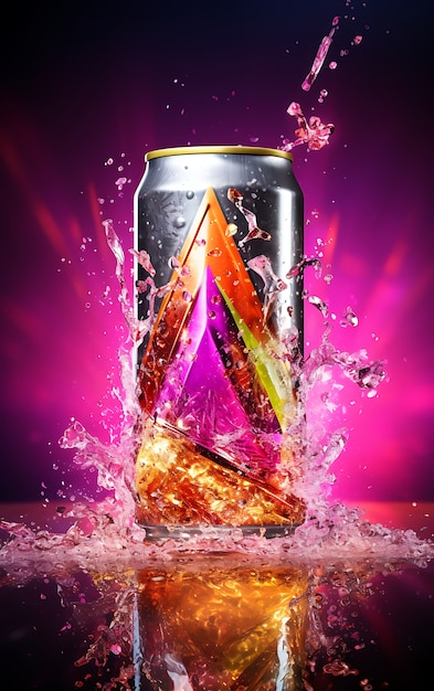 Futuristic brightly colored soda can