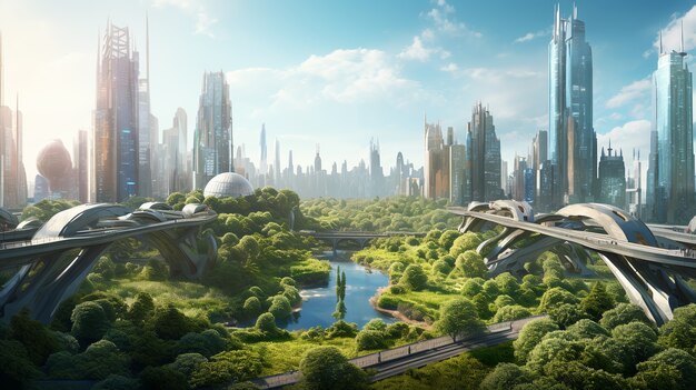 Futuristic buildings in nature