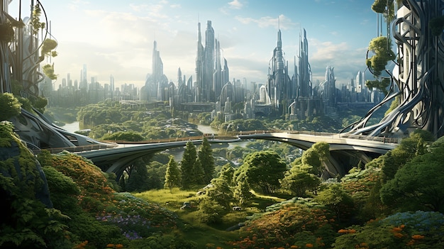 Futuristic buildings in nature