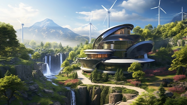 Futuristic buildings in nature