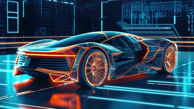 Free photo futuristic car with wireframe