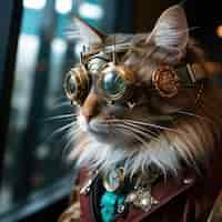 Free photo futuristic cat with goggles