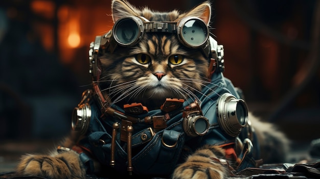 Free photo futuristic cat with goggles