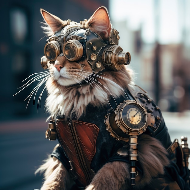 futuristic cat with goggles