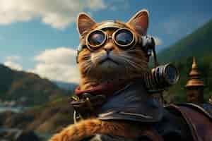 Free photo futuristic cat with goggles