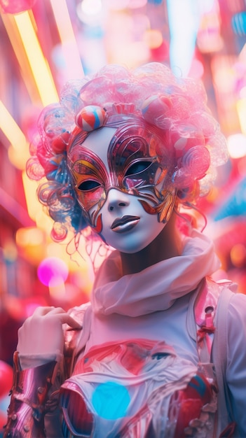 Бесплатное фото Футуристический персонаж на карнавальном портрете