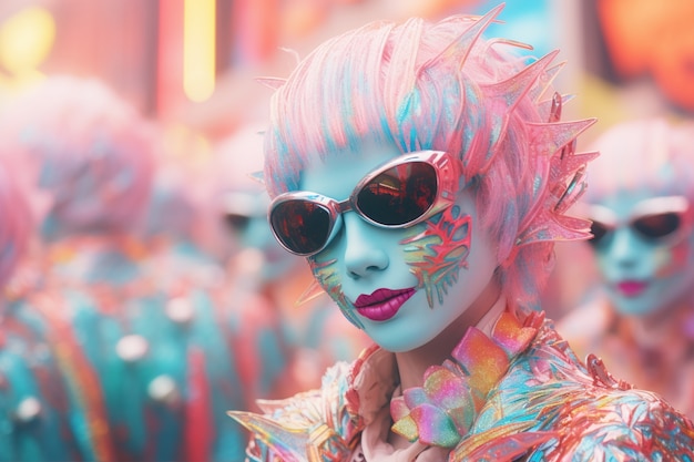 Foto gratuita personaggio futuristico in un ritratto di carnevale