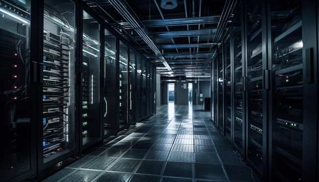 Free Photo futuristic computer lab equipment in a row generated by ai