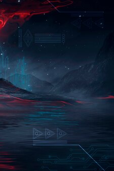 水に光が反射する未来的なファンタジーの夜の風景 ネオン宇宙銀河ポータル3dイラスト プレミアム写真 水に光が反射する未来的なファンタジーの夜の風景 ネオン宇宙銀河ポータル3dイラスト プレミアム写真
