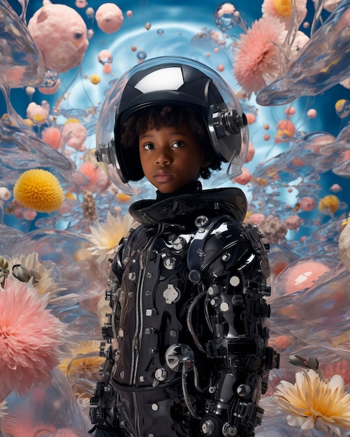 Foto gratuita ritratto di fantasia futuristica con costume