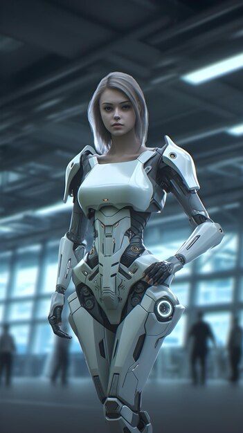 未来的な女性ロボットの背景