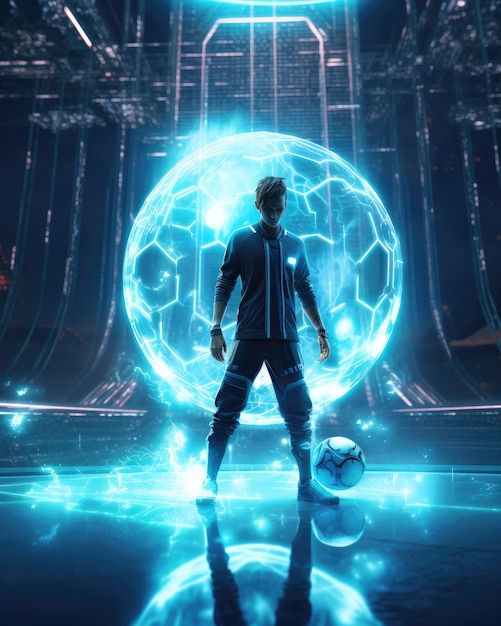 Free photo futuristic football soccer player with glowing lights