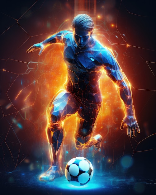 無料写真 輝くライトを持つ未来的なフットボールのサッカー選手