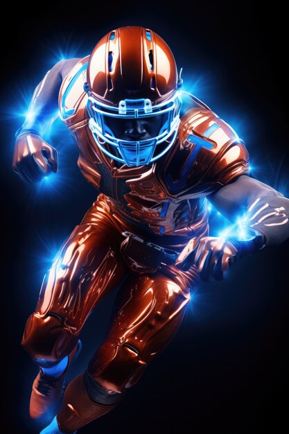 Futuristic football soccer player with glowing lights