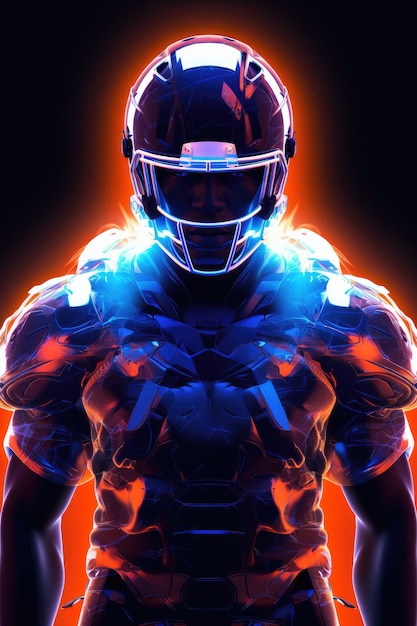 Futuristic football soccer player with glowing lights