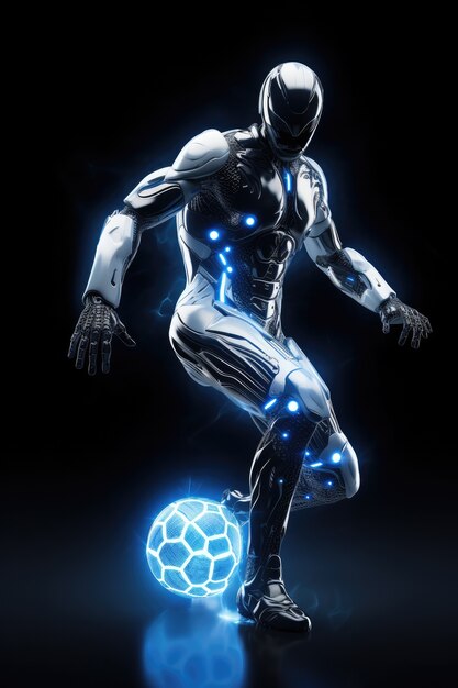 輝くライトを持つ未来的なフットボールのサッカー選手