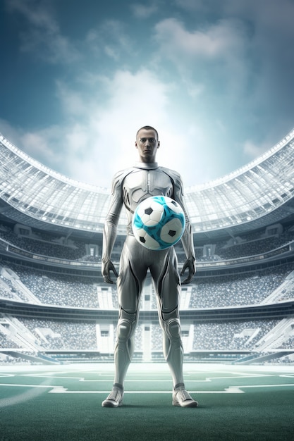 Free photo futuristic football soccer player with glowing lights